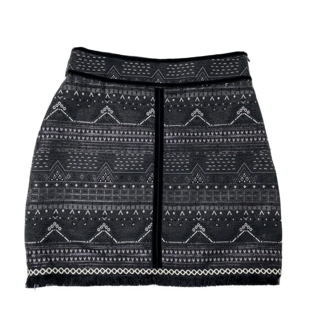 Esqualo Aztec Metallic Fringe Mini Skirt
